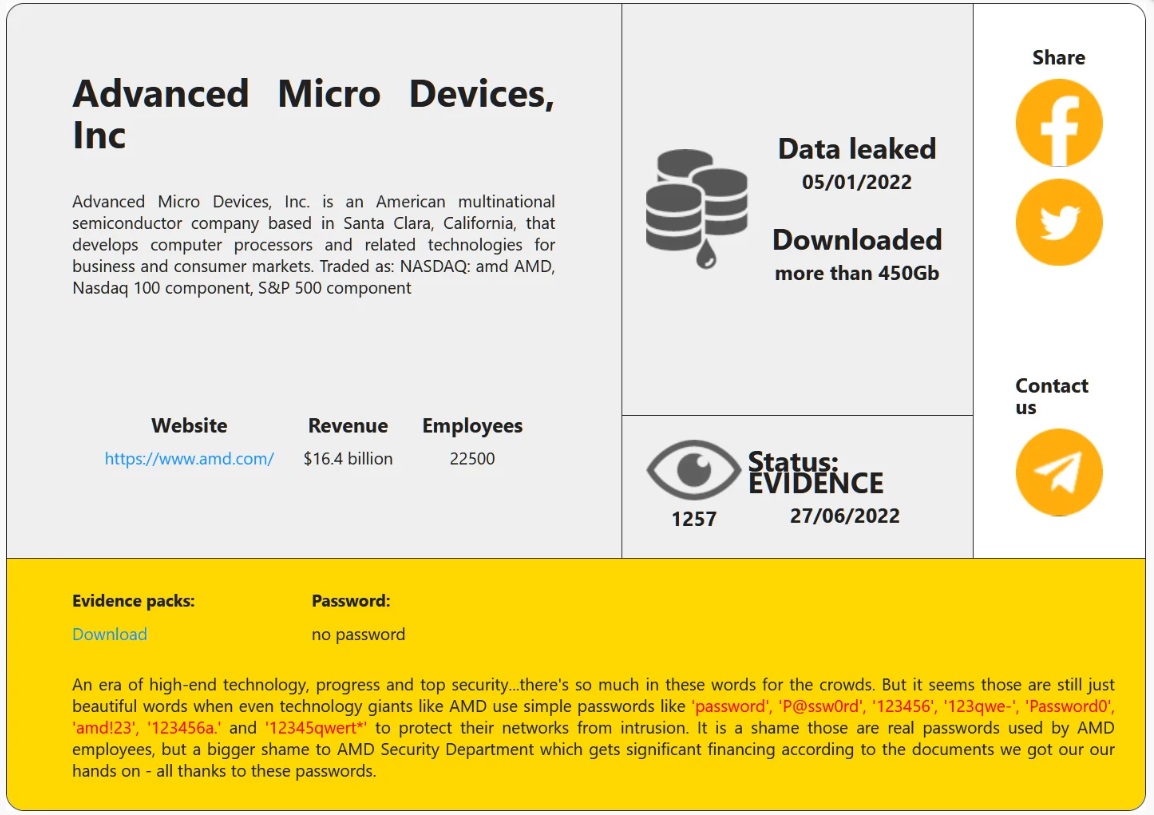 被盗 450GB 数据，AMD 将对 RansomHouse 发起调查