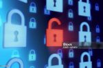 An abstract image representing a screen with security padlocks on it. Most padlocks are closed and show as blue, representing a secure system. Except one which is open and shows in red, representing an insecure system, breach or intrusion. The image symbolizes an attempt at intrusion on a secure system grid.