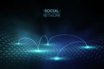 Blue abstract technology background. Global social network. Vector abstract background. Network cyber technology.